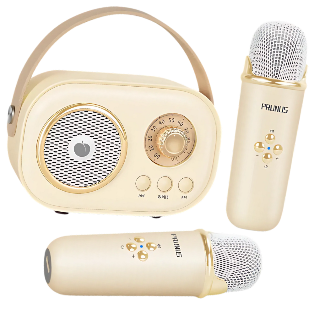 Bluetooth Mini Karaoke med to mikrofoner til børn -Beige  - Ozerty