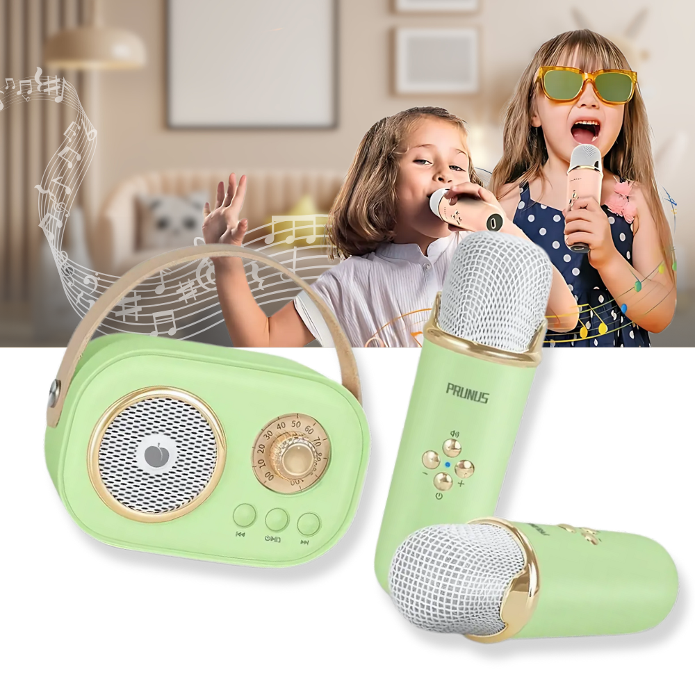 Bluetooth Mini Karaoke med to mikrofoner til børn - Ozerty