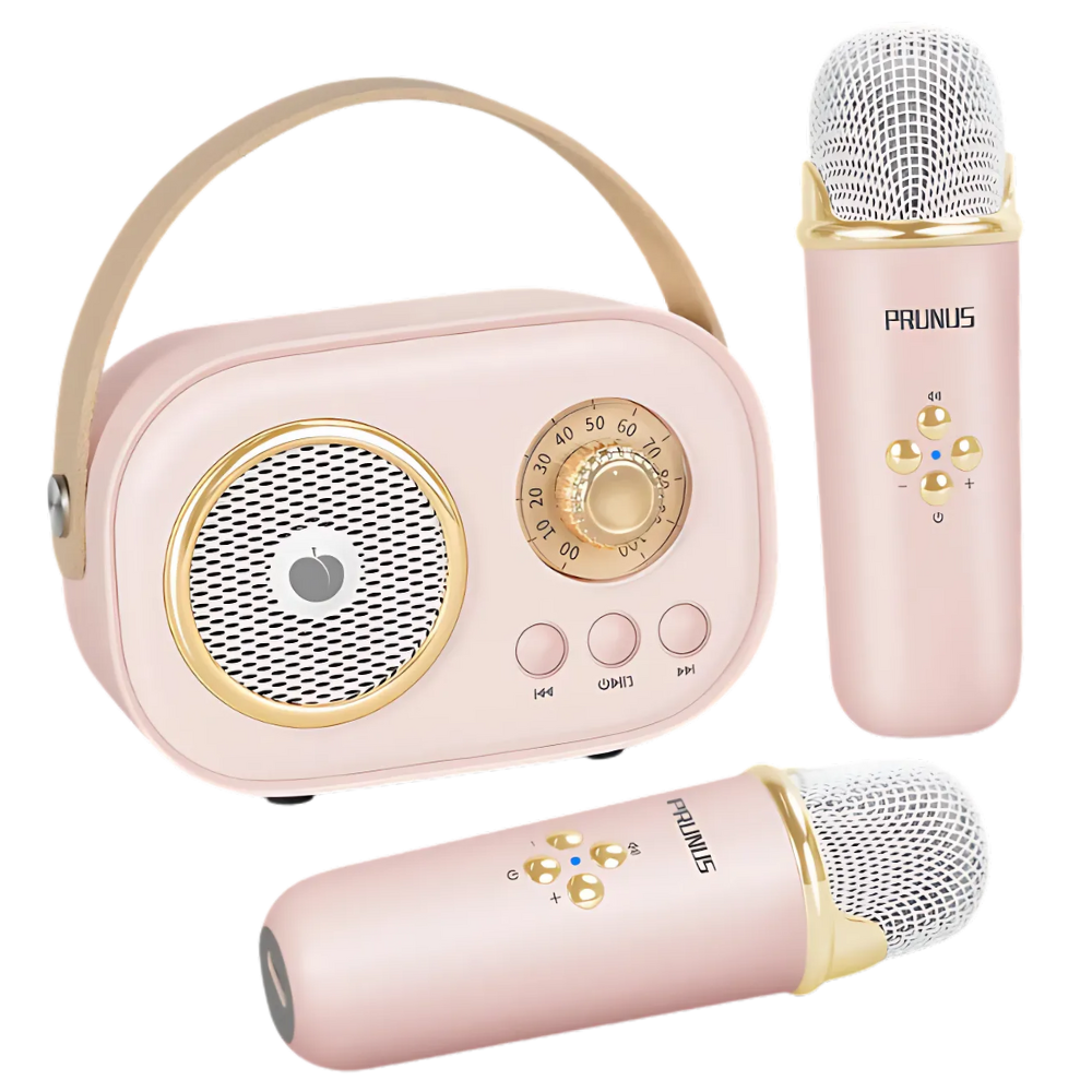 Bluetooth Mini Karaoke med to mikrofoner til børn -Lyserød - Ozerty