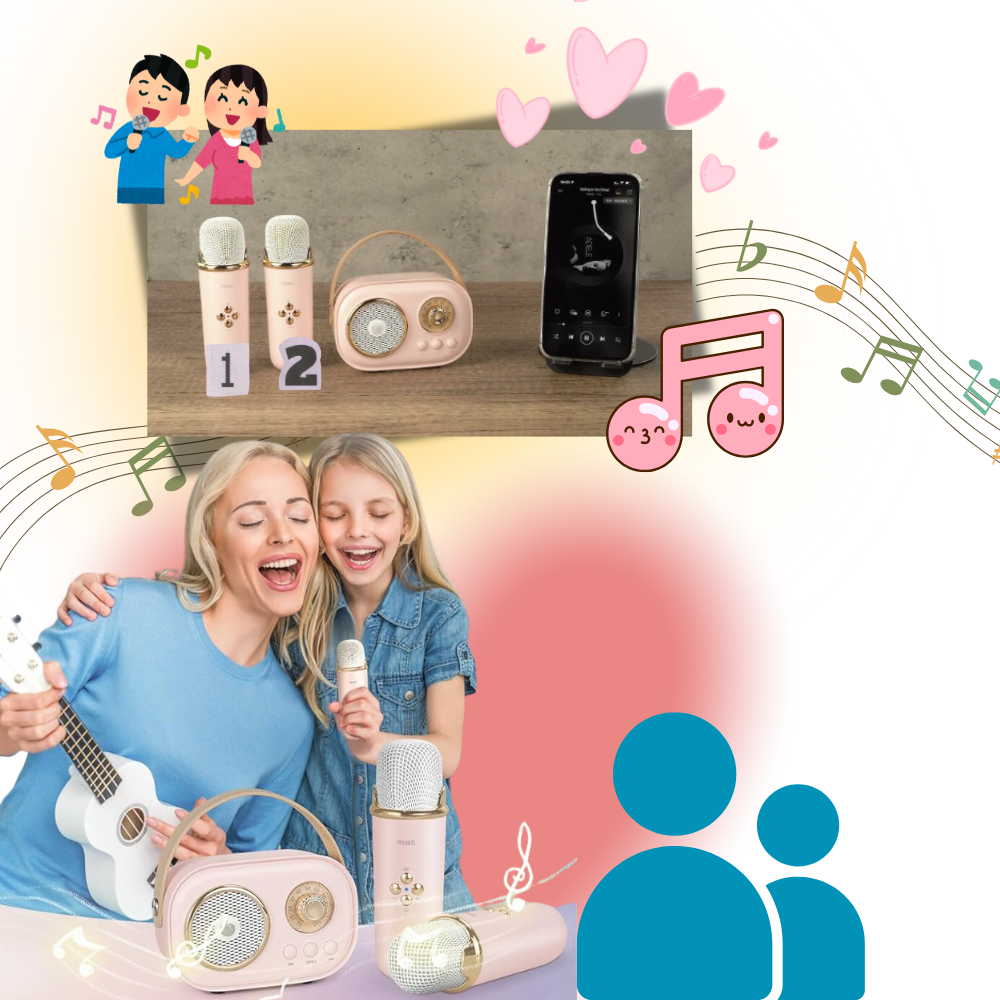 Bluetooth Mini Karaoke med to mikrofoner til børn - Ozerty