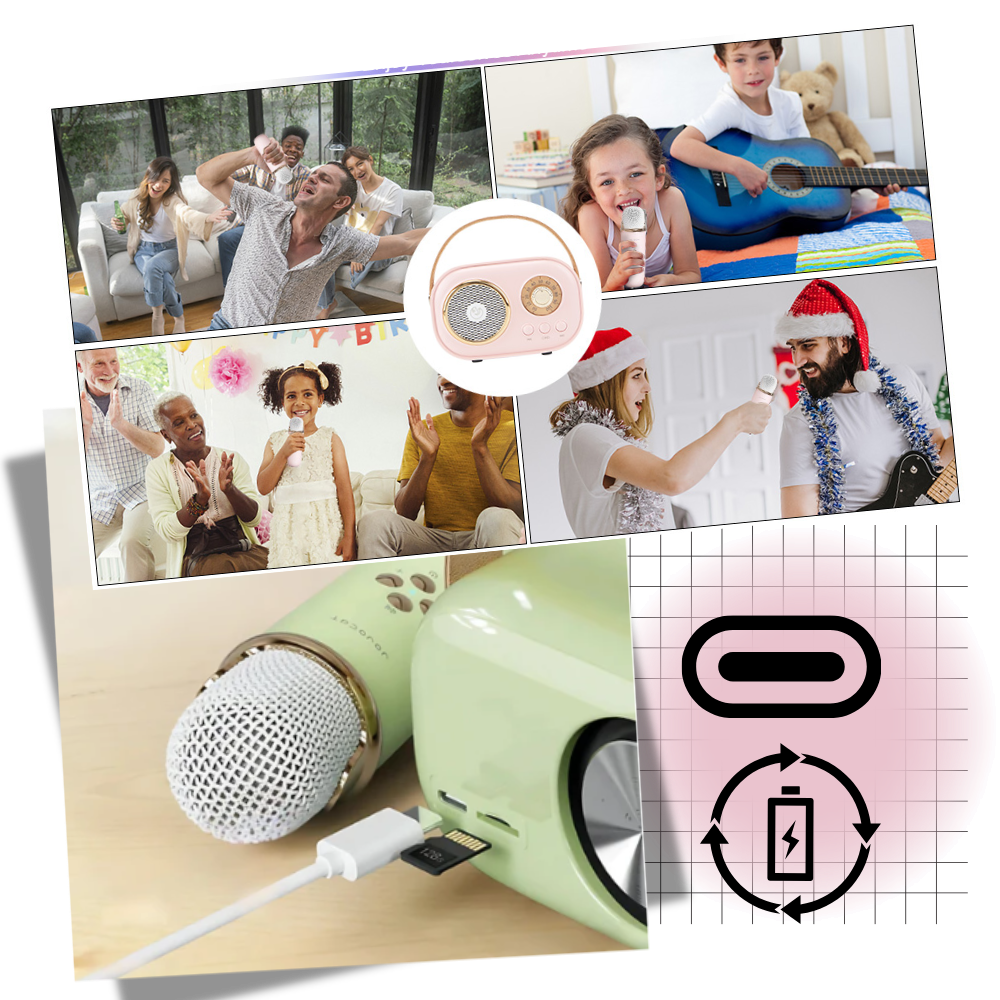 Bluetooth Mini Karaoke med to mikrofoner til børn - Ozerty