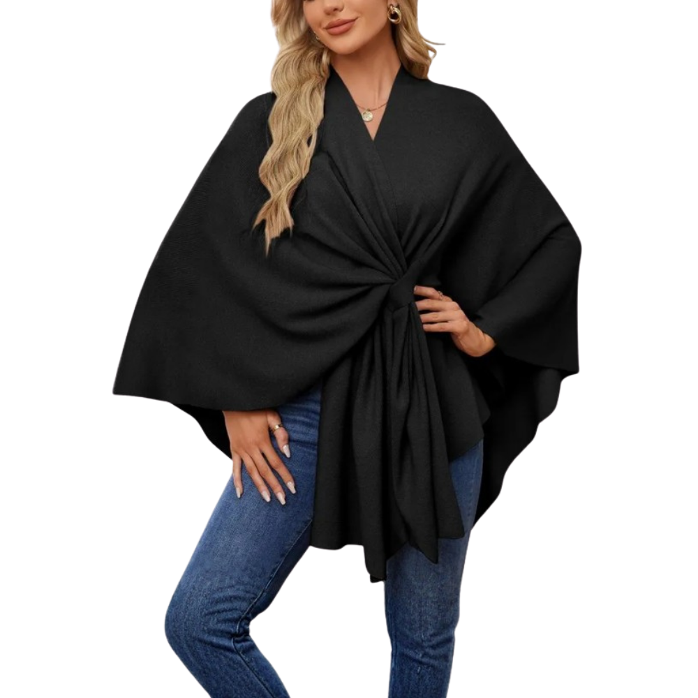 Chic strikket poncho til kvinder -Sort - Ozerty