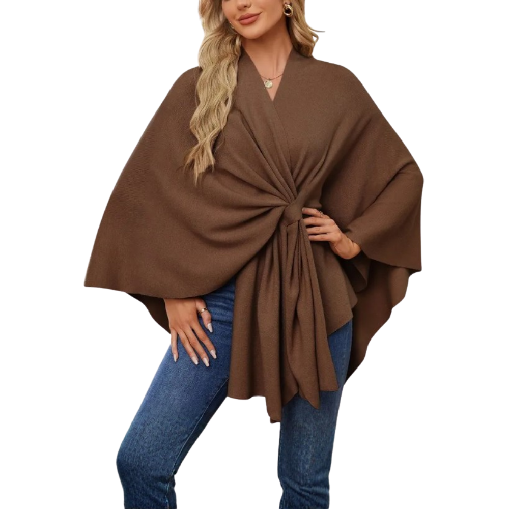Chic strikket poncho til kvinder -Kaffe - Ozerty