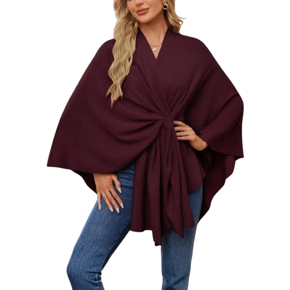 Chic strikket poncho til kvinder -Vin - Ozerty