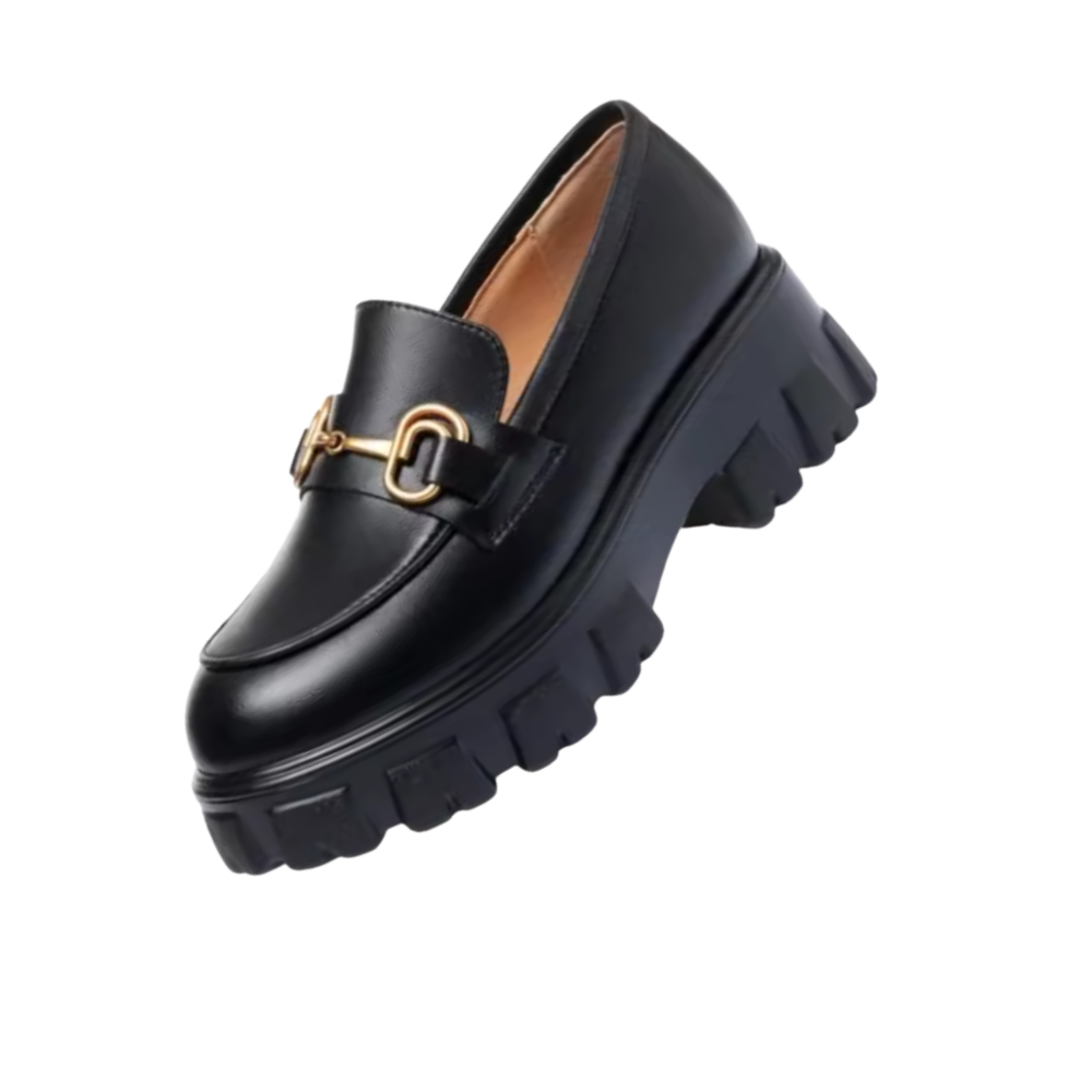 Chunky Stilfulde Læder Loafers -Mat sort - Ozerty