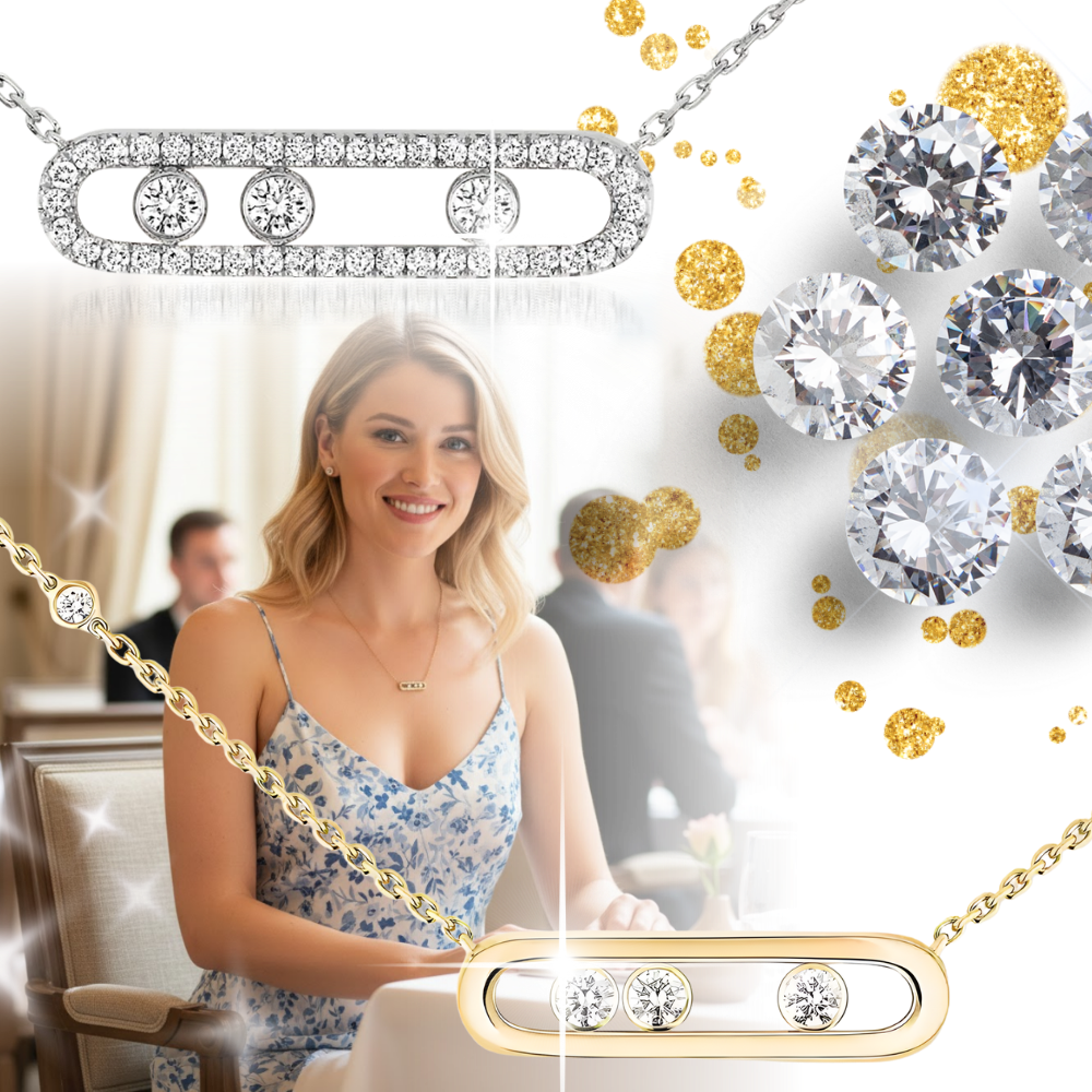 Klassisk Halskæde med Tre Sten - Ozerty