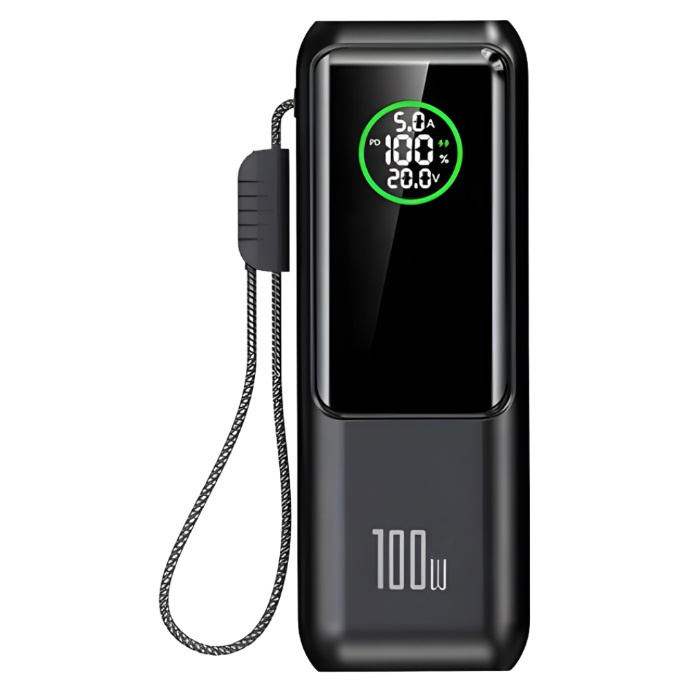 Fast Power powerbank med indbygget kabel -Sort - Ozerty