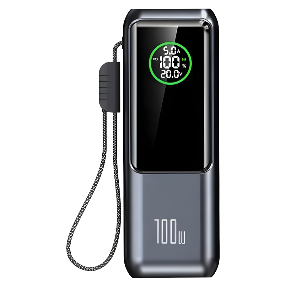 Fast Power powerbank med indbygget kabel -Grå - Ozerty