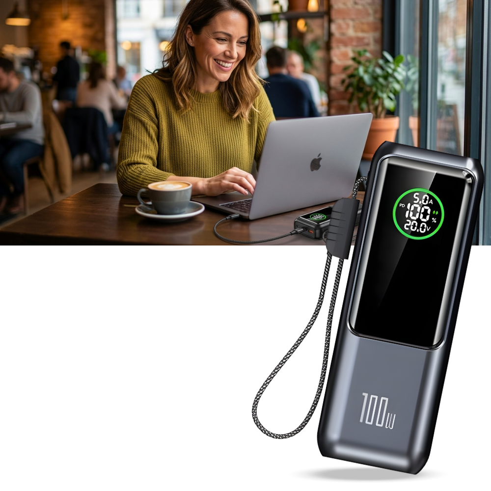 Fast Power powerbank med indbygget kabel - Ozerty