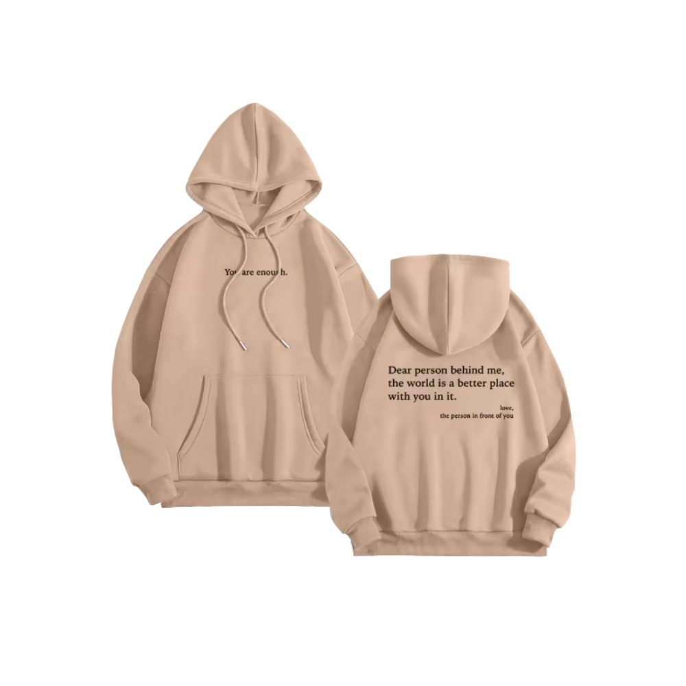 Motiverende Loose Hoodie til Kvinder -Khaki - Ozerty