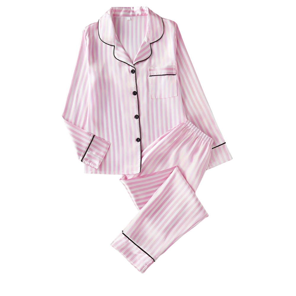 Rosy Satin Pyjamas til Kvinder -Pink lang - Ozerty