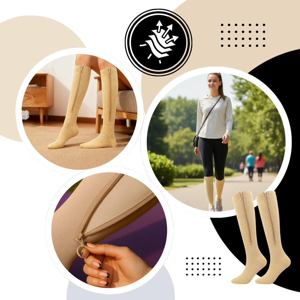 Kompressionsstrømper med lynlås til knæet - Ozerty