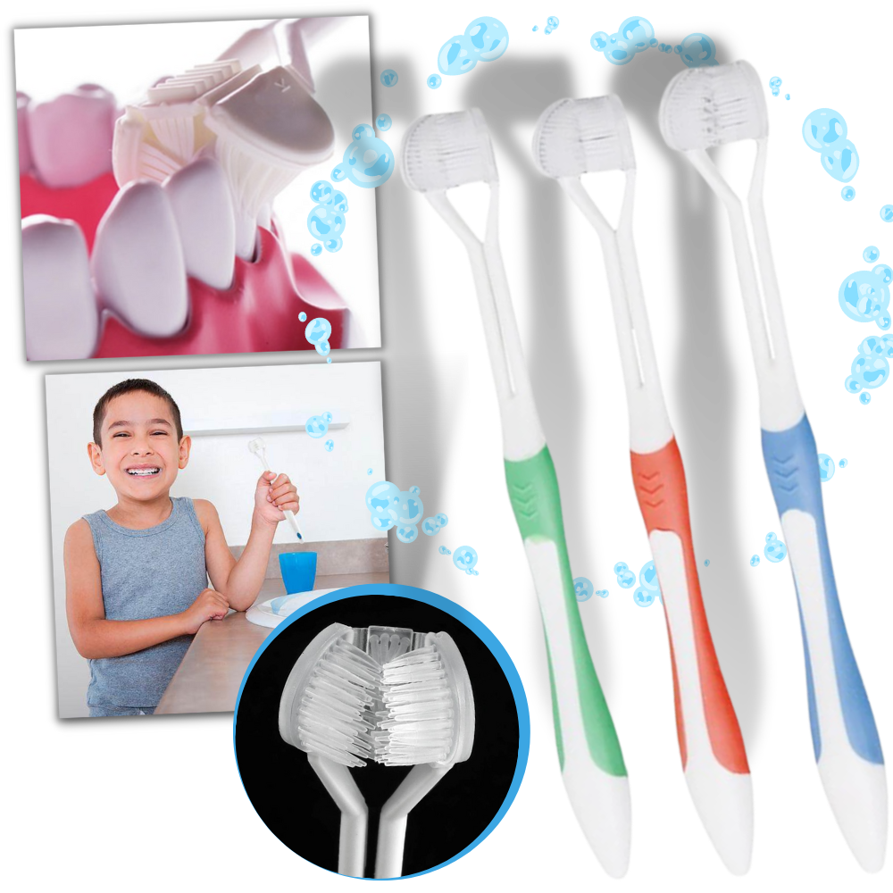 Tre-sidet tandbørste til voksne og børn - Ozerty