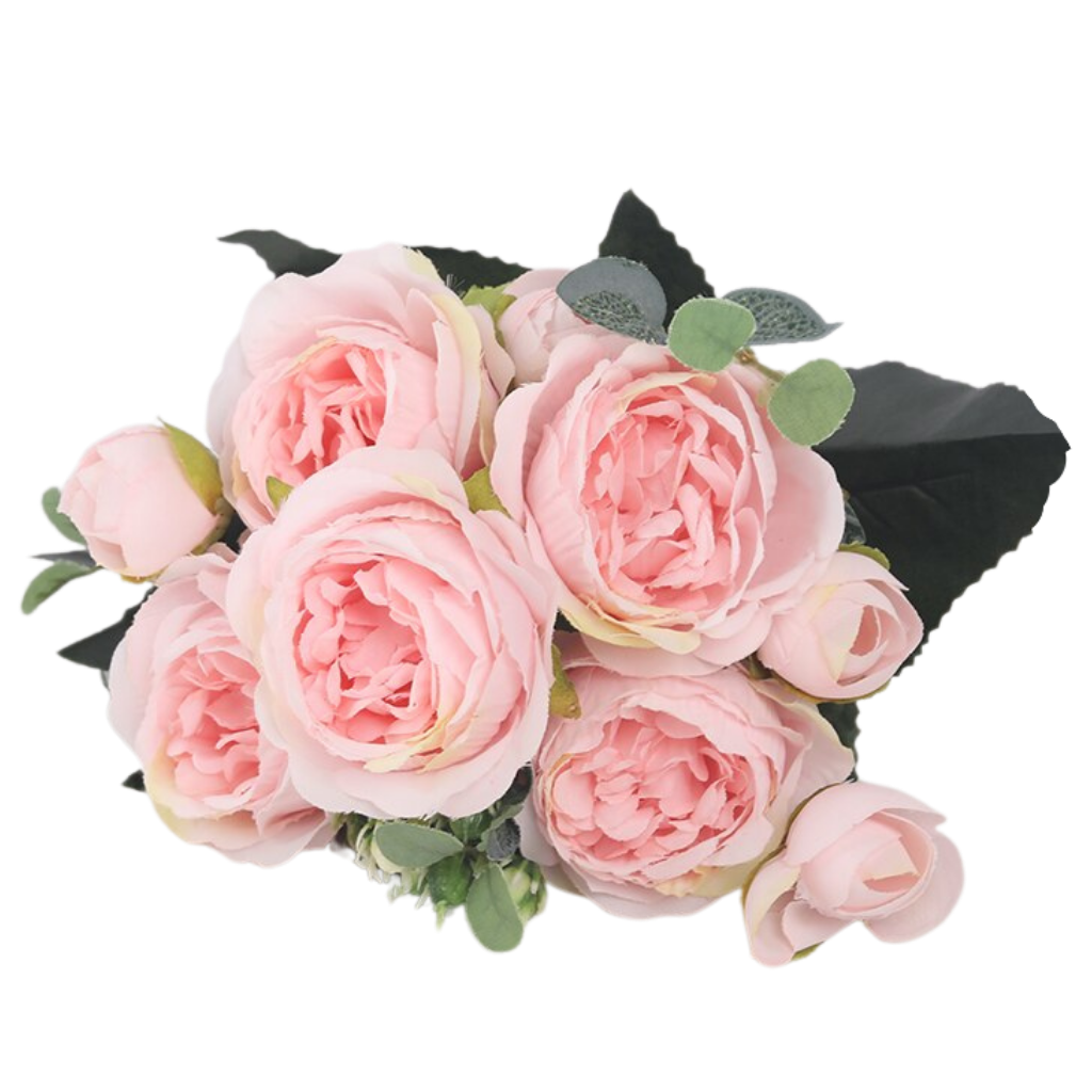 Kunstig Silkepæon og Rosen Blomsterbuket