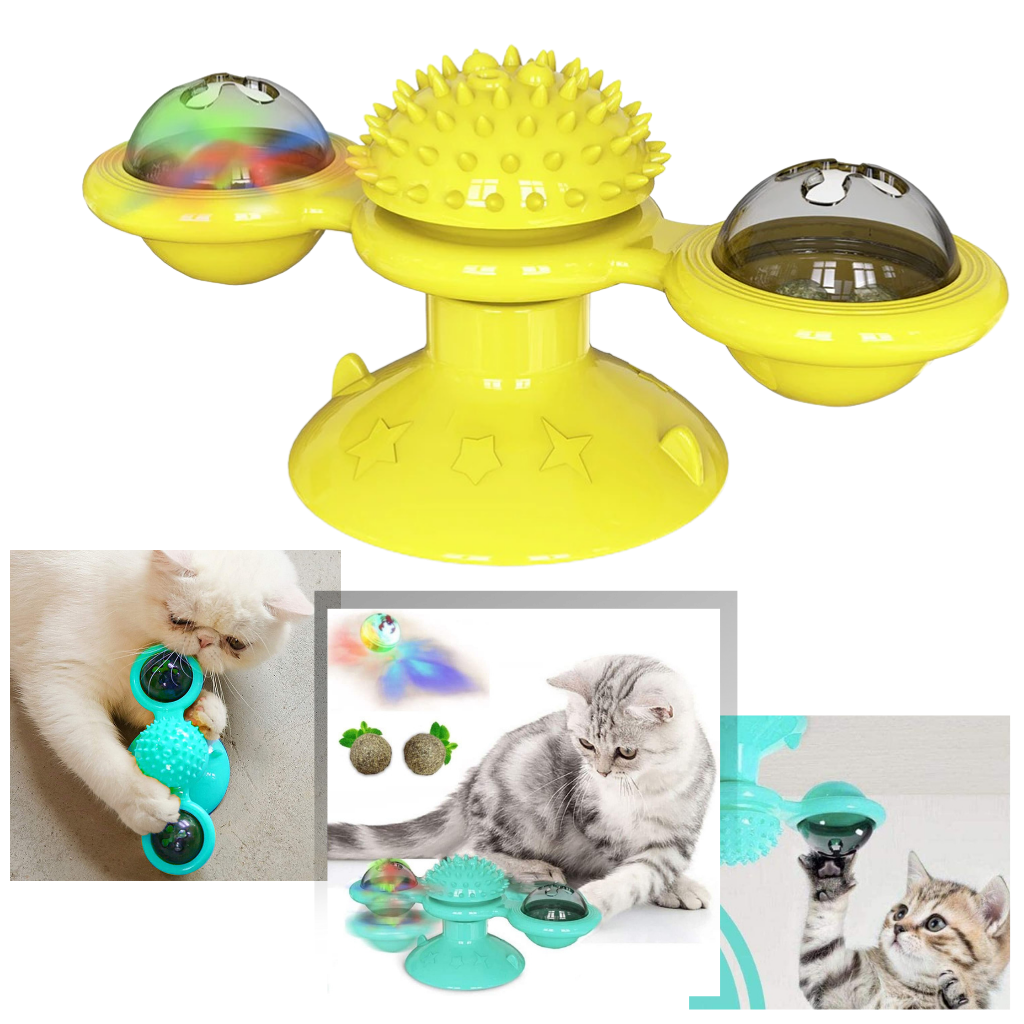 Rotativ vindmølle kat legetøj med børste - Ozerty