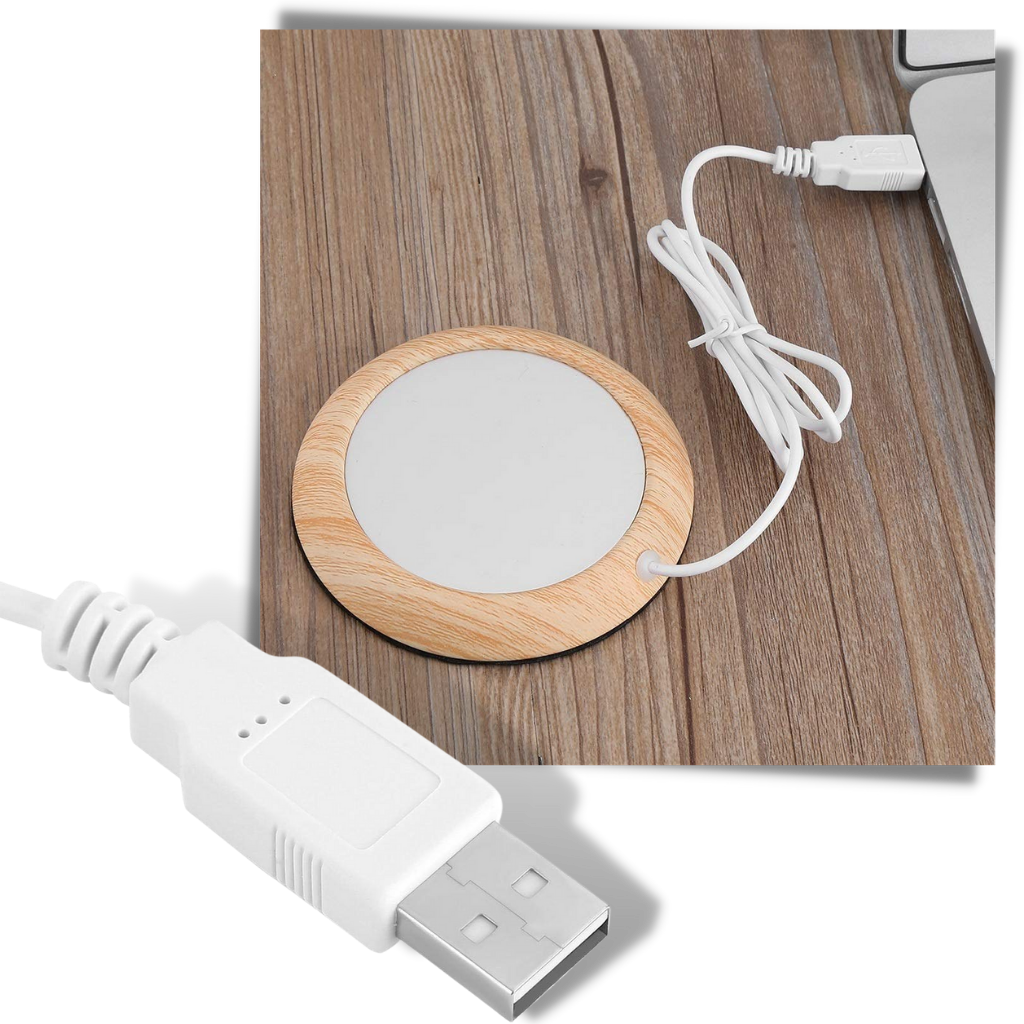 USB Elektrisk Kopvarmer Opvarmning Måtte Metal Træ Underkop Danmark